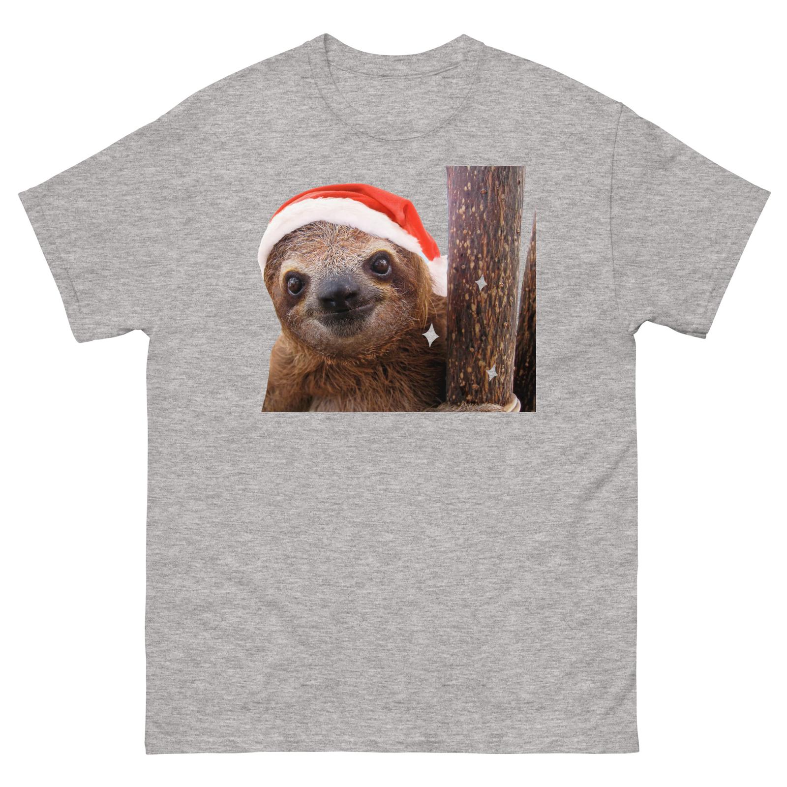 Smiling Christmas Sloth on a Tree Branch Men s Women s Sloth T-Shirt Mens Womens Tees Top 4XL