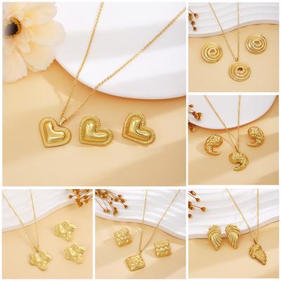 Boucles d'oreilles Collier Irréguliers Feuille Spirale Cœur Pêche, Style Métal Haut de Gamme Luxe Léger Mode Tempérament Ensemble