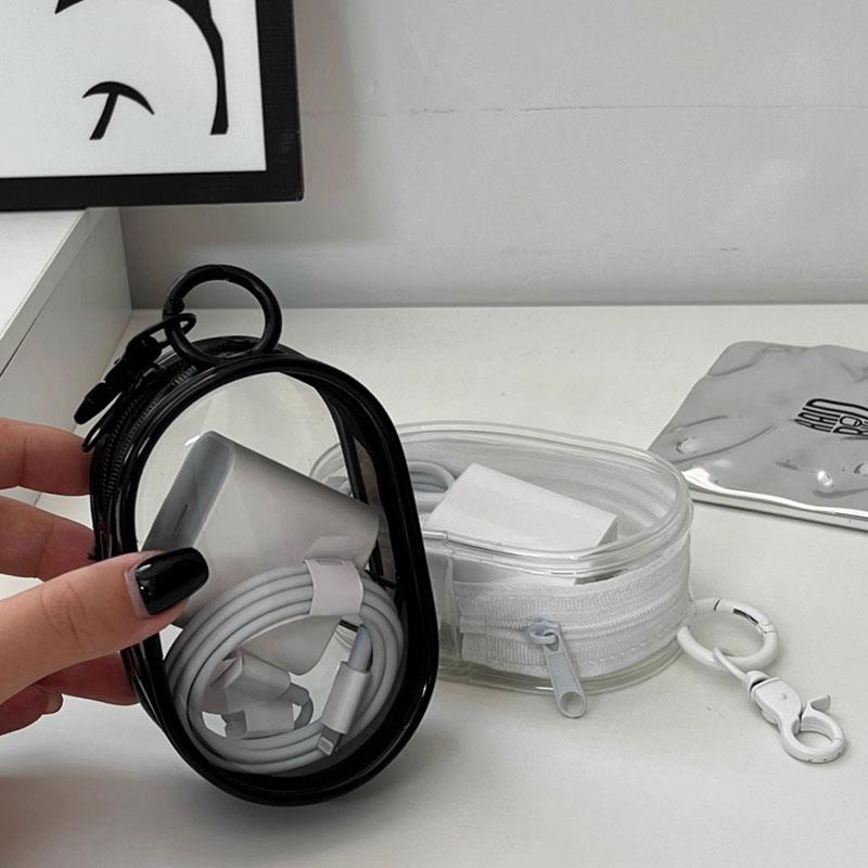 1PC Transparent Portable Mini Clear Zipper Storage Bag With Keychain Loop Earphone And Charger Case