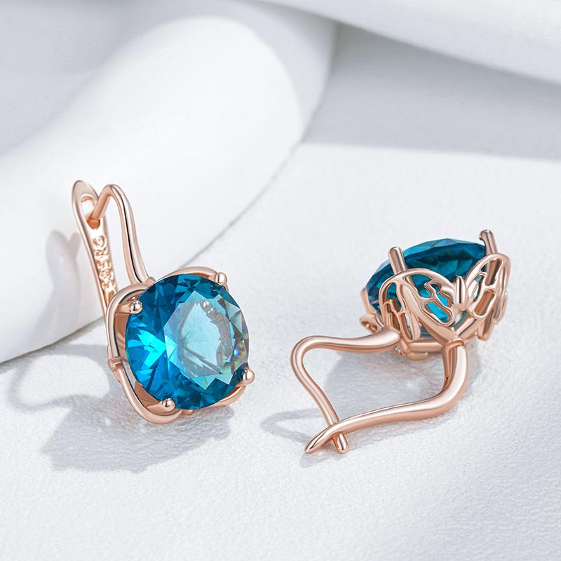 Shiny Blue Natural Zircon Dangle Earrings For Women Fashion  Rose Gold Color High Quality Daily Fine Jewelry