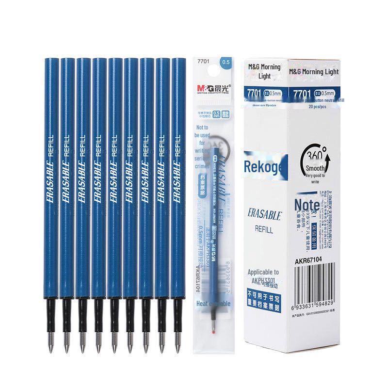 Morning Glory 7701 Varmeslettbar Gelpenn Påfyll - 0,5 mm Svart/Krystallblå med Magisk Viskelær