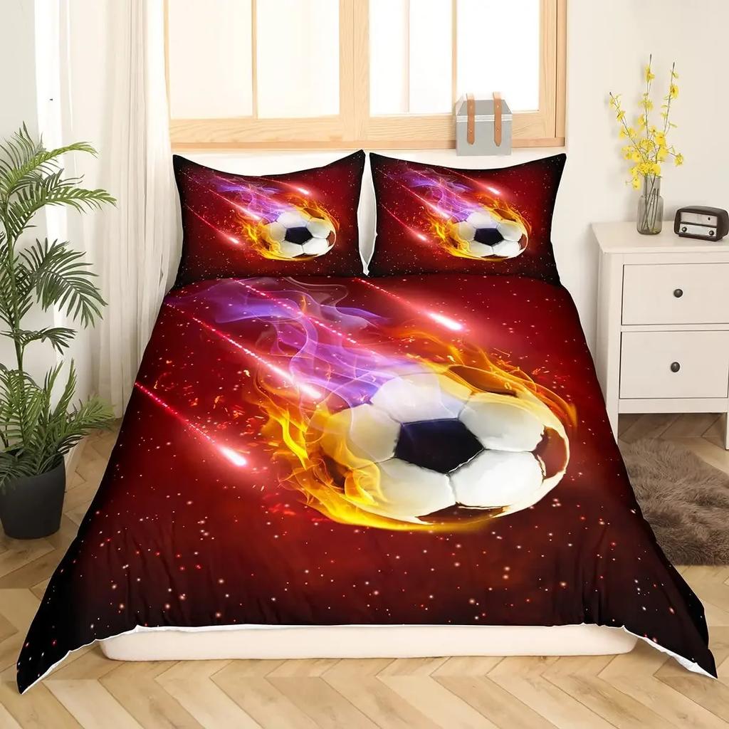 Football Duvet Cover Set Hand Drawn Sketch Soccer Sports Bedding Set for Boys Teens Men Twin Comforter Cover