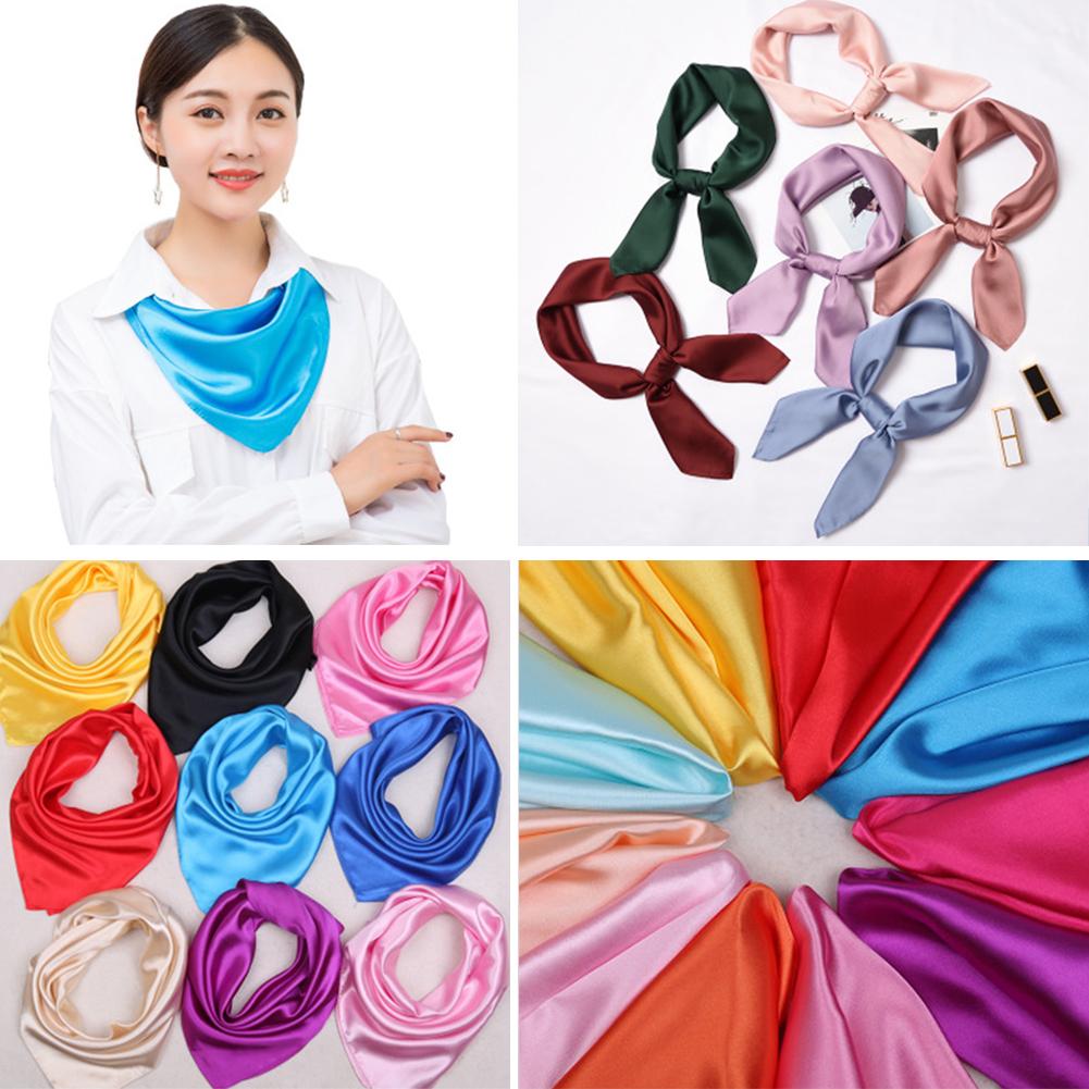 Women Fashion Solid Color Soft Silk Square Scarf Bandana Neckerchief Head Neck Wrap Scarves