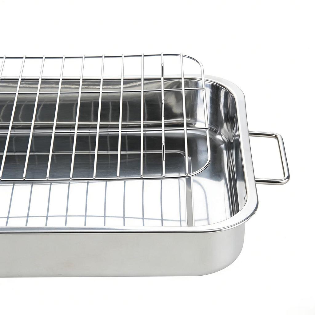 Plat à Rôtir 42cm Avec Grille Acier Inoxydable Rectangulaire Plat à Four Ustensiles de Cuisine Plat à Rôtir Poulet Plateau de Cuisson Four