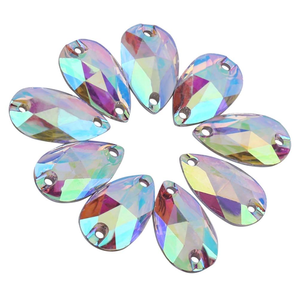 200pcs AB Faceted Drop Shape Rhinestone Multi Color Electroplated Sewing Rhinestone Resin Double Holes Rhinestone DIY Crafts