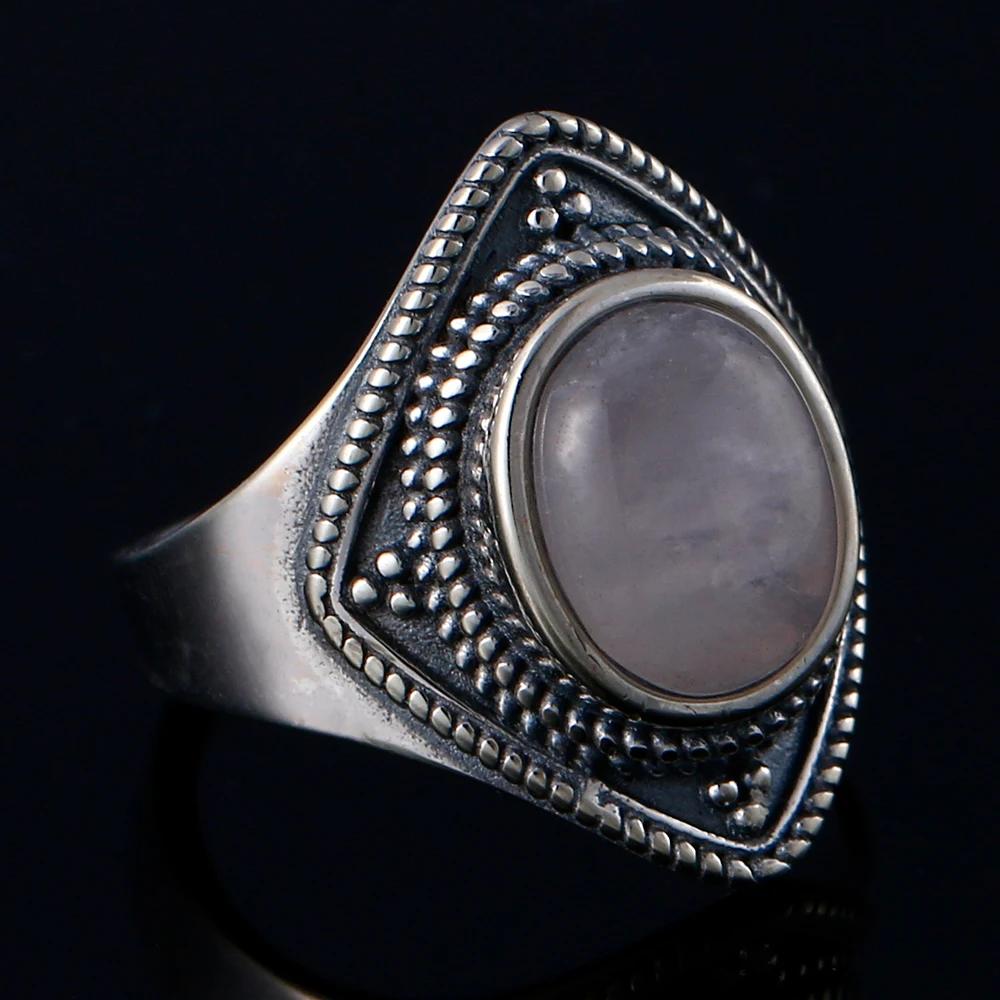 Romantic Vintage Fashion Ring With Oval Natural Pink Rose Quartz Wedding Party  Engagement Anniversary Valentine's Day Gift