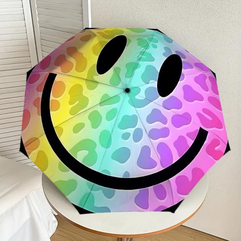 1PC smiley face Automatic Open/Close Umbrella with Windproof, 8-Rib Sturdy Canopy, Durable Ribs, Fashionable Design, Outdoor Accessory, Fun Prin, Holi