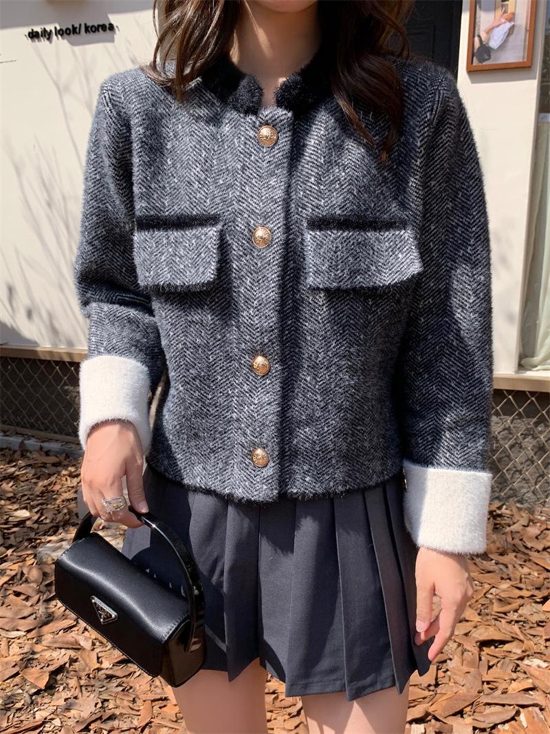 

Новый осенний вязаный кардиган из искусственной норки - Универсальный женский топ высокого класса One Size темно-серого