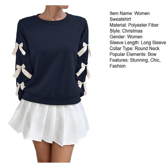 Merry Christmas Sweatshirt for Women Casual Crew Neck Pullover Top Long Sleeve Loose Blouses with Bow