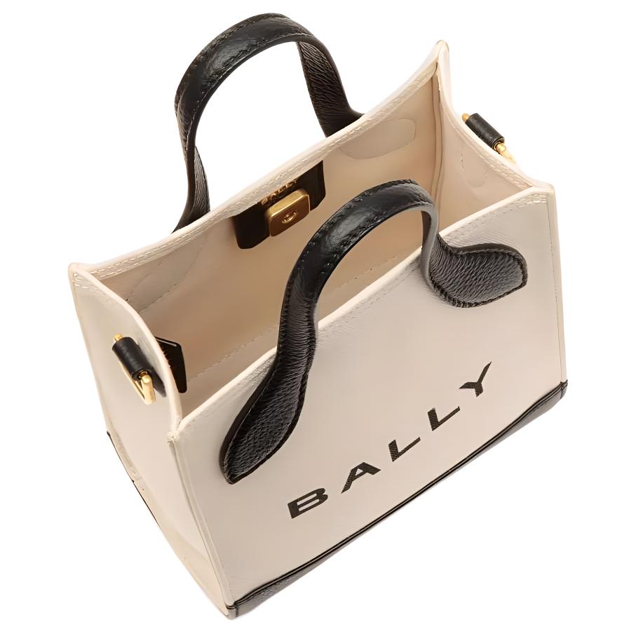 Bally Bar Leather Tote Bag With Gold Metal Accents Mini Women Tote Bags White 6306502