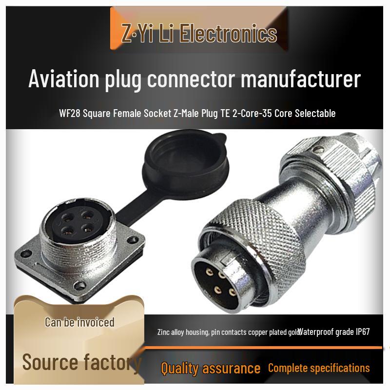 

WF28 Waterproof Square Flange Socket, 23-Hole Aviation Plug, 26-Pin Electronic Connector Socket 4P