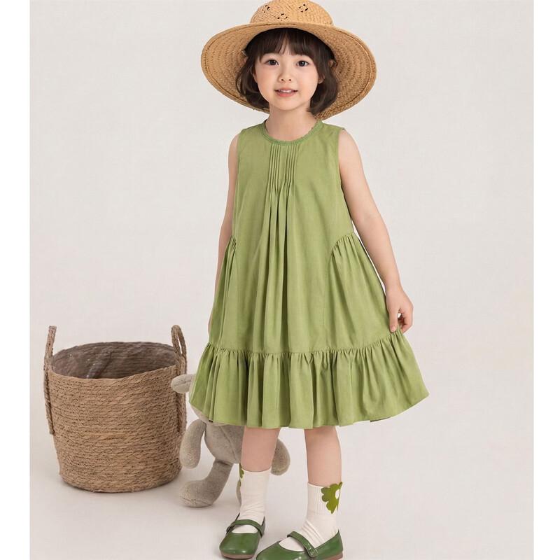 Youyou Girls  French Sleeveless Summer Dress with Lace Trim 110 cm зелёный