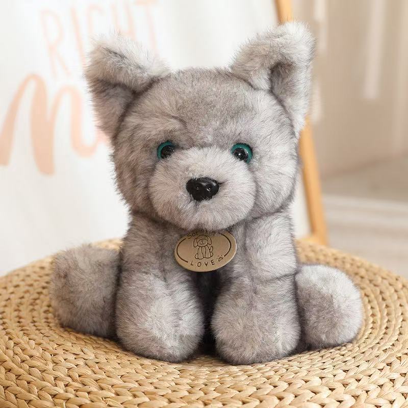 Nieuwe Knuffelige Zittende Kleine Wolfshond Pluche Speelgoed Zachte Pluizige Husky Puppy Pop Lieve Metgezel Huisdieren Kinderen Verjaardagscadeau