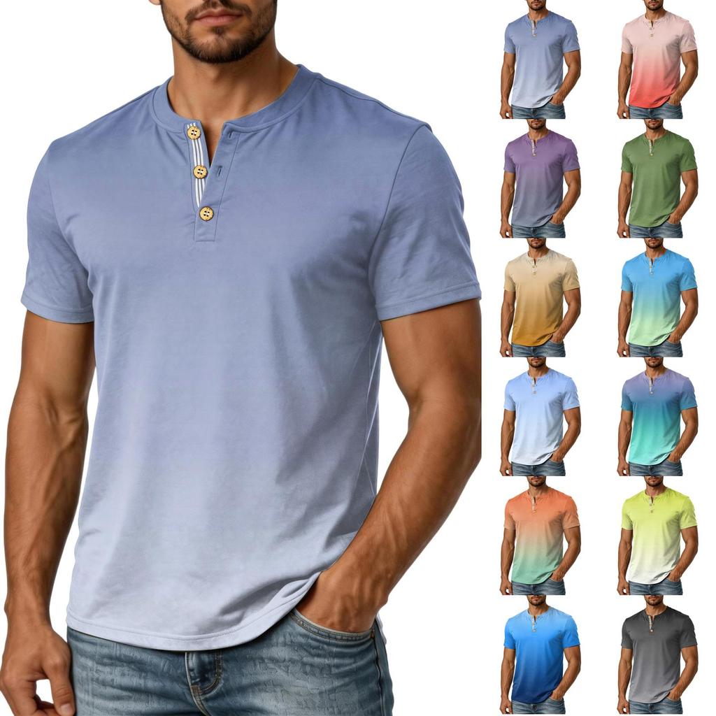 Men's Short Sleeve Henley Shirt Casual Button Up Top Lightweight Breathable Cotton Blend Summer Tee
