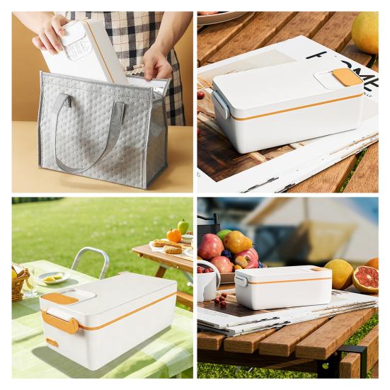 Elektryczne Podgrzewane Pudełko na Lunch Bezprzewodowe Izolowane Pojemnik na Lunch Akumulatorowe Przenośne Pudełko Bento 1L Pojemnik ze Stali Nierdzewnej Szczelny Podgrzewacz do Jedzenia