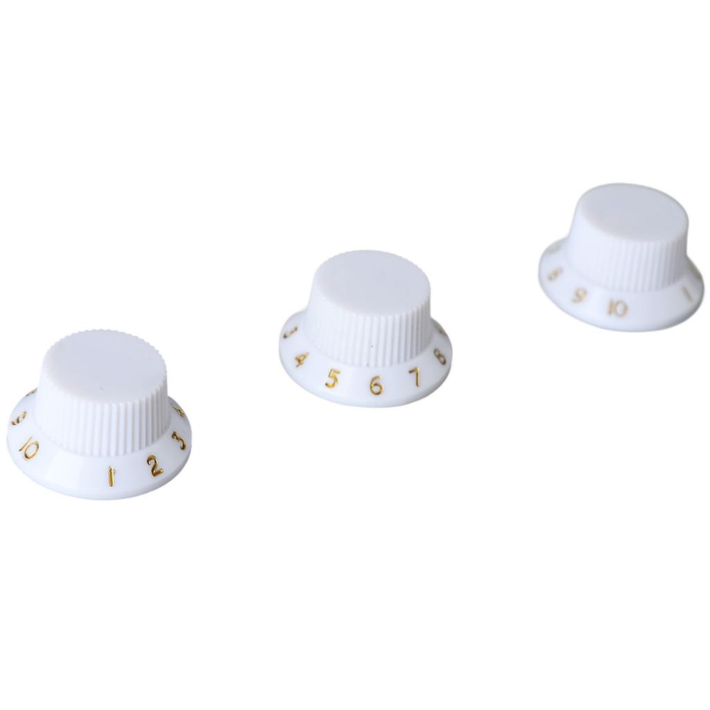 3PCS Potentiometer Rotary Knobs Tone Volume Control Knob Replacement for Electric Guitar Bass White Knob Gold Lettering