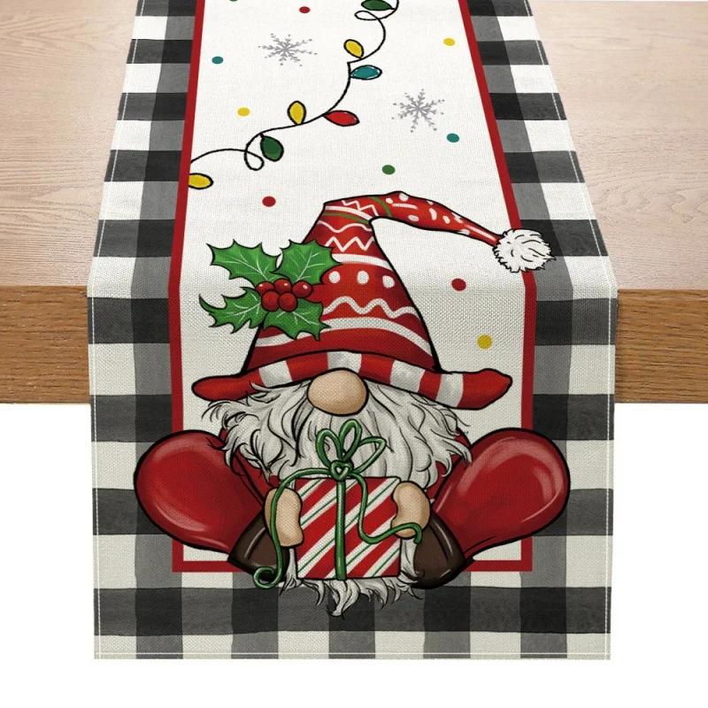 Christmas Table Mat Linen Print Santa elk Table Runner Christmas Decor Snowman Xmas Tree Pattern Tablecloth Home Xmas Ornaments