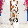 Women Plus Size Sleeveless Small V Neck Maxi Dress Halloween Witch Lamb Cartoon Print Loose Long Dress