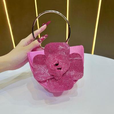 Borsa a Mano Camelia, Pochette da Sera da Donna, Borsa Rotonda, Borsa da Banchetto, Borsa a Tracolla Singola