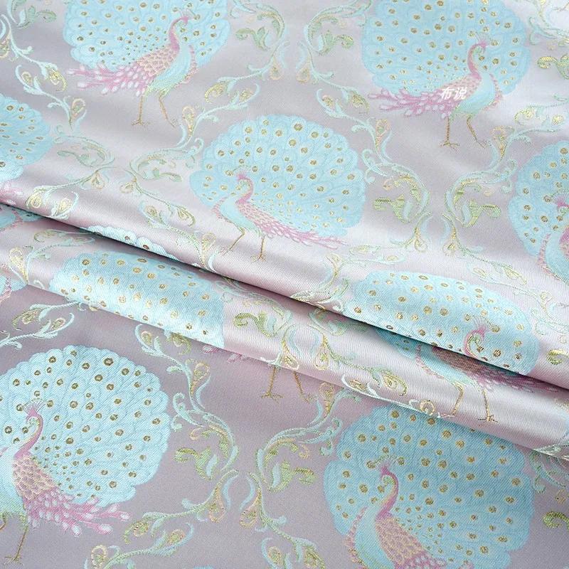 100x150cm Brocade Jacquard Fabric Peacock Print Weaving Fabric Gold Gilded Sparkling for DIY Dress Skirt Jacket Pant Design