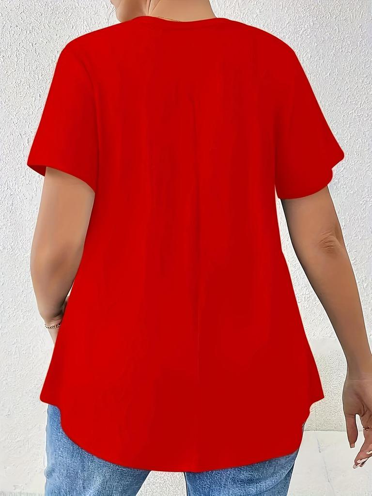2026 European & American Casual Women's V-neck Solid Color Short Sleeve Cross Strap T-shirt