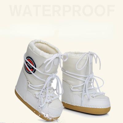 Fashion 2024 Winter Snow Boots Women Ski Boots Fluffy Hairy Lace Up Middle Calf Platform Flat With White Ski Boots