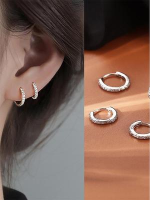 925 Sterling Silver Stud Earrings & Diamond-Set Ear Cuffs: Women's Elegant Hoop Jewelry for Pierced Ears - INS Style