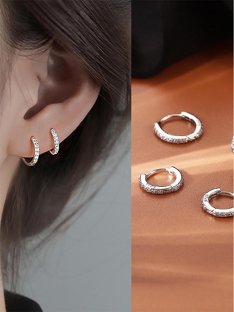 925 Sterling Silver Stud Earrings & Diamond-Set Ear Cuffs: Women's Elegant Hoop Jewelry for Pierced Ears - INS Style