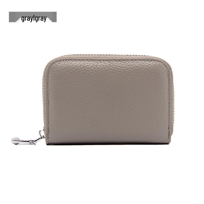 Accordion Top Grain Cowhide RFID Anti-Theft Multi-Card Zipper Leather ID Card Holder