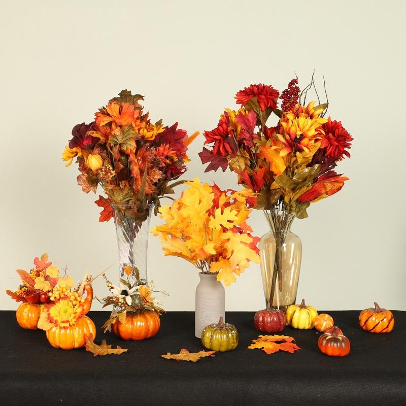 Simulation Pumpkin Table Pendulum Harvest Festival Halloween Autumn Color Decoration Props Maple Leaf Pomegranate Home Decoration