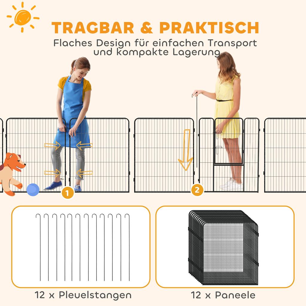 12 Panels Heavy Duty Puppy Playpen, for Small Dogs, Indoor and Outdoor Use - Silver