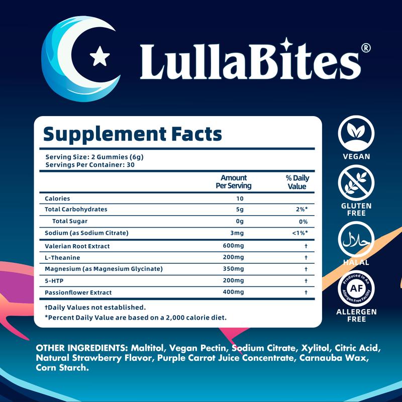 Gominolas Naturales para Dormir LullaBites - 30 Porciones - Estrellas de Fresa Dulce (Sin Melatonina)
