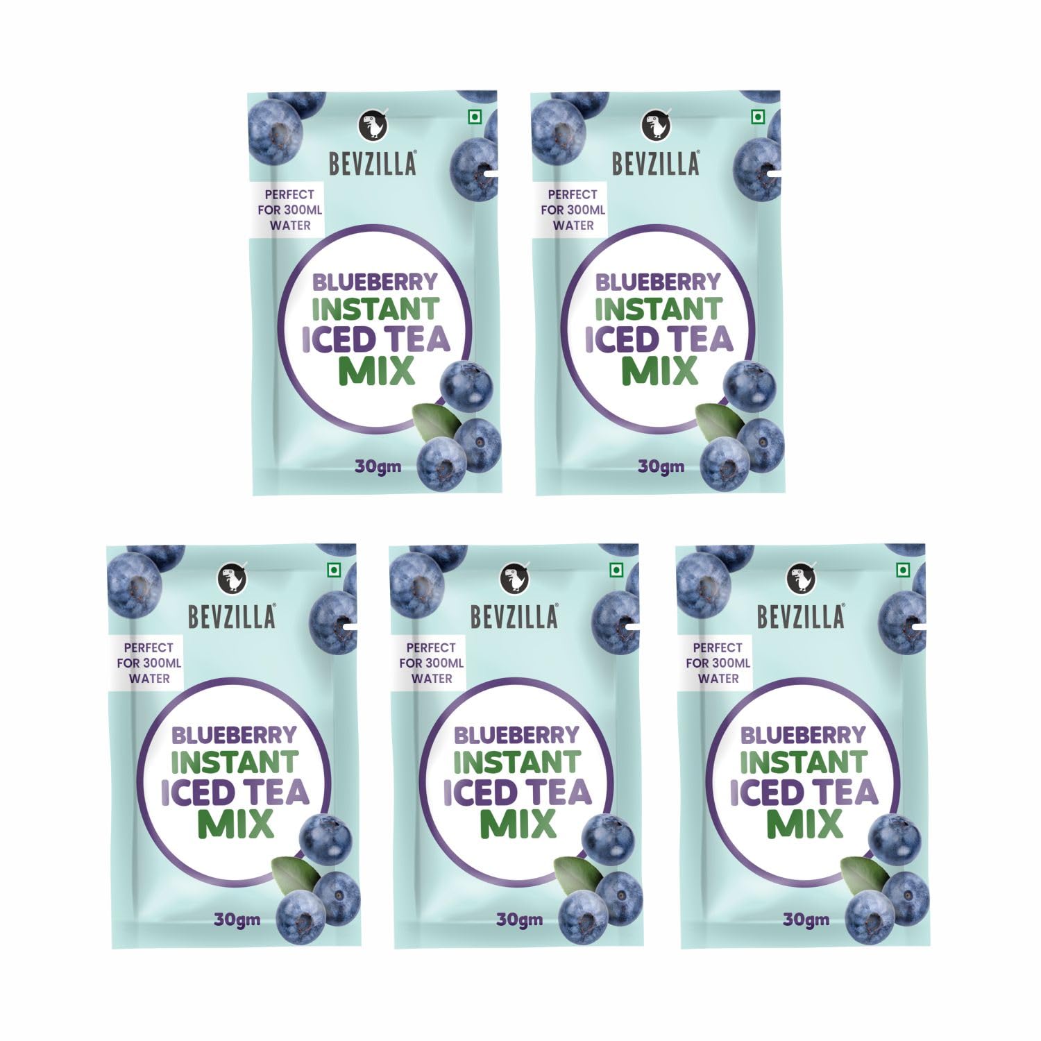 

Bevzilla Blueberry Instant Iced Tea Mix - Pack of 5(30gm Each) | Delicious & Hydrating | Quick to Prepare | Cool & Refreshing Summer Beverage