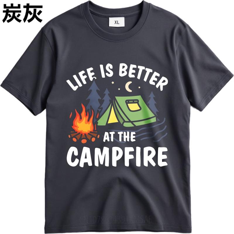 T Shirt Men Casual Round Neck Tee Brand Summer For Man tshirt Life Is Better At The Campfire Short Sleeve Soft Oneck Top Tees