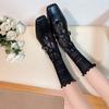 Socks Woman Summer Hollow Lace Bowknot Lolita Solid Color Socks Middle Tube Thin Casual White Sweet Girls Stockings