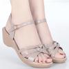 Fashion High Quality Genuine Leather Women's Sandals Women Wedges Shoes Soft Soles Anti Slip Mid-aged Elderly Ladies Sandals Size 34-43
