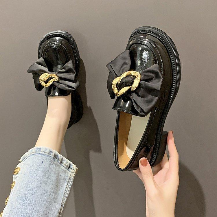 Women's Casual Leather Shoes College Style Bow Comfortable Walking Shoes Princess Shoes