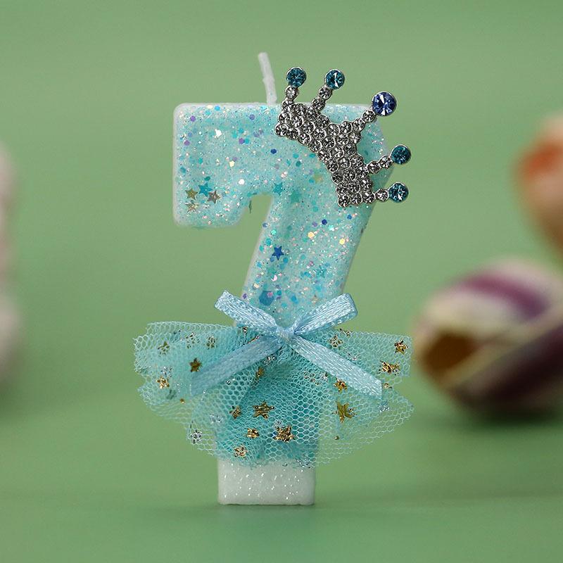Blue Crown Dress Number Birthday Candles Cute Cake Toppers for Girls Princess Party Decor Unique Candles for Celebrations