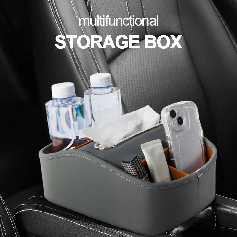 SEAMETAL Car Armrest Storage Box Interior Auto Elbow Rest Organizer For Phone Tissue Drink Holder Multi-functional Storage Box