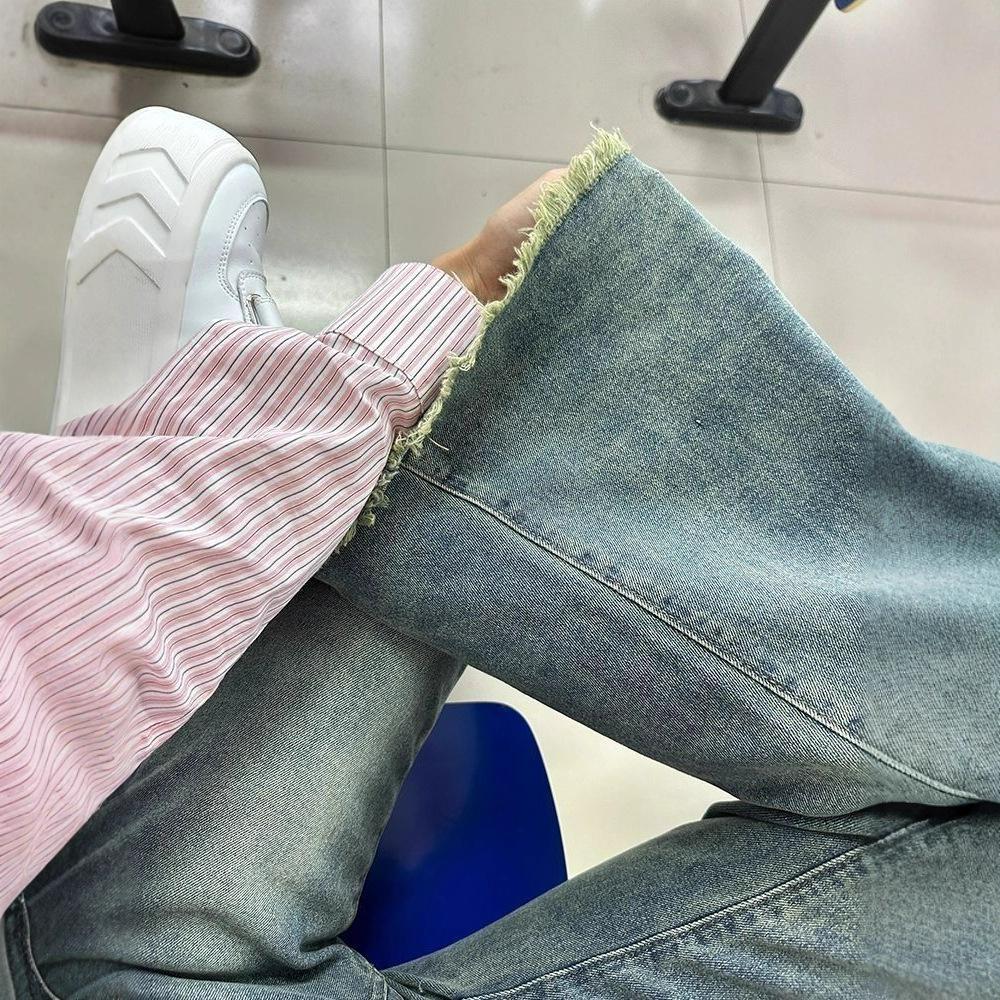 High-waisted Flared Jeans Women Spring and Autumn Retro Burlap Design Sense of Niche Loose Thin Drag Pants Retro Street Style Baggy Jeans for Ladies