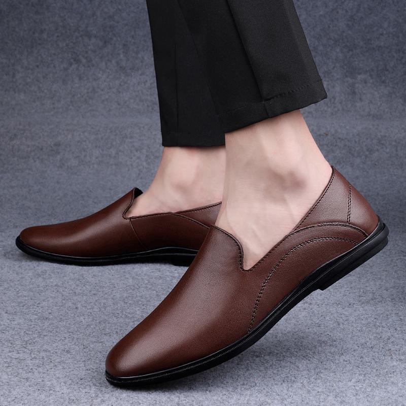67 Men'S Shoes One-Pedal Leather Shoes Spring Low-Top Feet Cowhide Surface Flat-Bottomed Lazy Casual Shoes Single Shoes