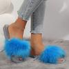 Fashion Winter Fluffy Plush Home Slippers for Women Solid Color Open Toe Flat Fur Slides Woman Comfortable Warm Indoor Bedroom Slippers