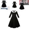 Addams Family Cosplay Girls' Long Sleeve Dress For Children Black Polyester Fabric