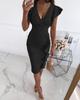 2026 European & American V-neck Ruffle Peplum Bodycon Dress - Slim Waist Evening Gown