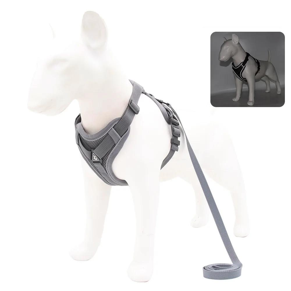 Dog Harness with 1.5m Traction Leash Set No Pull Dog Vest Strap Adjustable Reflective Breathable Harness for Dogs Puppy and Cats