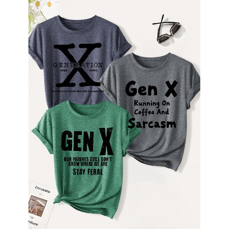 3 Pack of women's summer tops | Gen X Modern American-style slogan print T Shirt | Cute and trendy casual round-neck short-sleeve suit | 2026 Summer