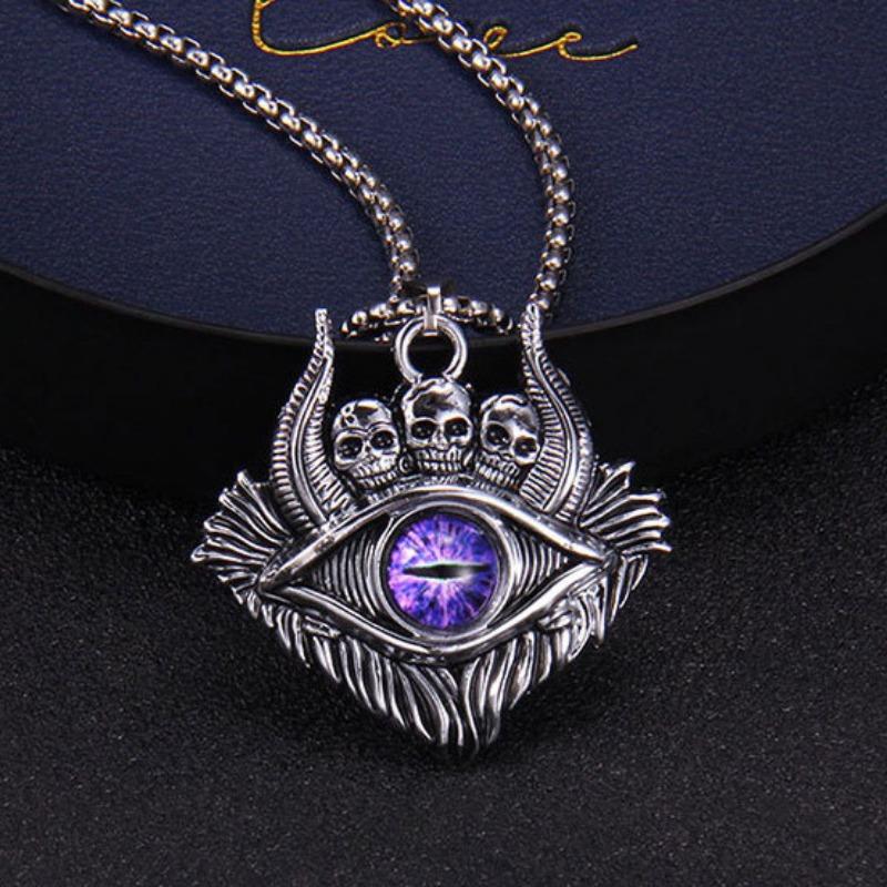Vintage Devil's Eye Necklace Men's Trendy Personality Dark Style Punk Jewelry Blue Eye Pendant