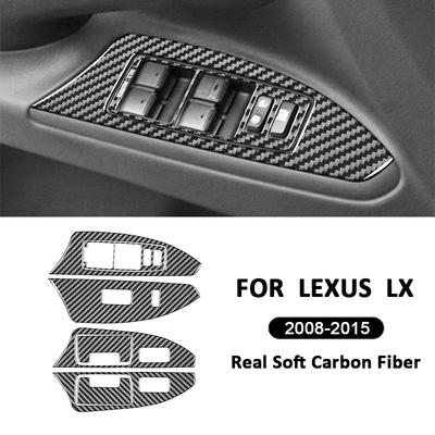 Pro Lexus LX 2008-2015 Příslušenství Panel Rámeček Tlačítka Spínačů Zvedáku Skel z Uhlíkových Vláken Dekorace Interiérová Samolepka