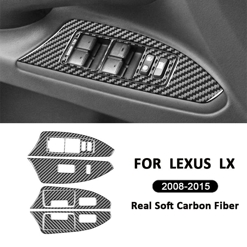 För Lexus LX 2008-2015 Tillbehör Kolfiber Auto Elhissknappar Panelram Dekoration Interiörklistermärke