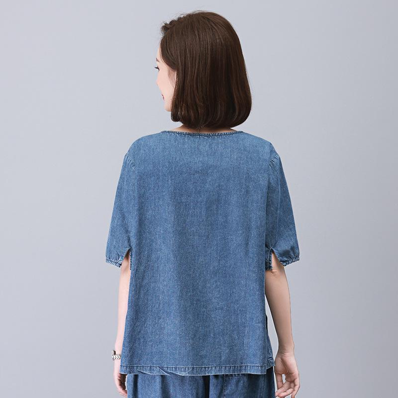2025 Women's Trendy Tencel Denim Top: Short-Sleeved, Stylish, Tummy-Covering Design